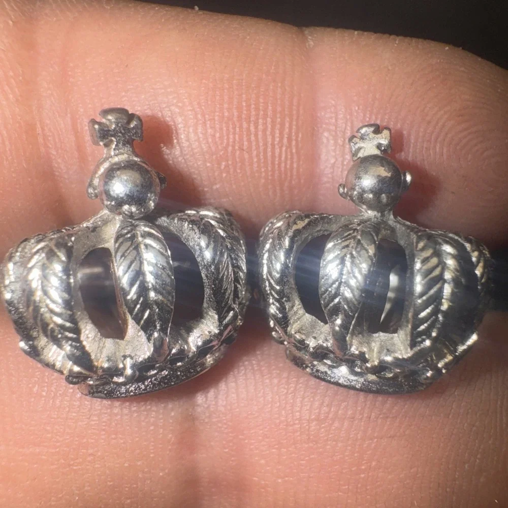 Vintage Swank Cufflinks 3D‎ Crown Silver Tone